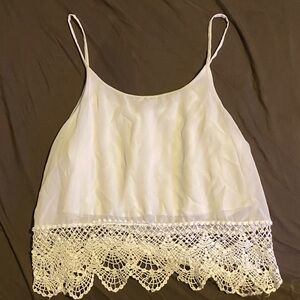 White Crochet-Hem Spaghetti Strap Tank Top